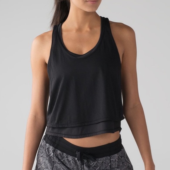 lululemon athletica Tops - Lululemon Lean In Tank Black Mesh Overlay  Relaxed Fit NWT-4